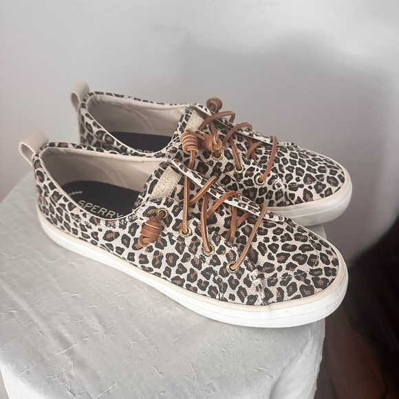 Women's Sperry Top-Sider Crest Vibe Animal Print Textile Sneaker Tan/Black 8 - Picture 9 of 11